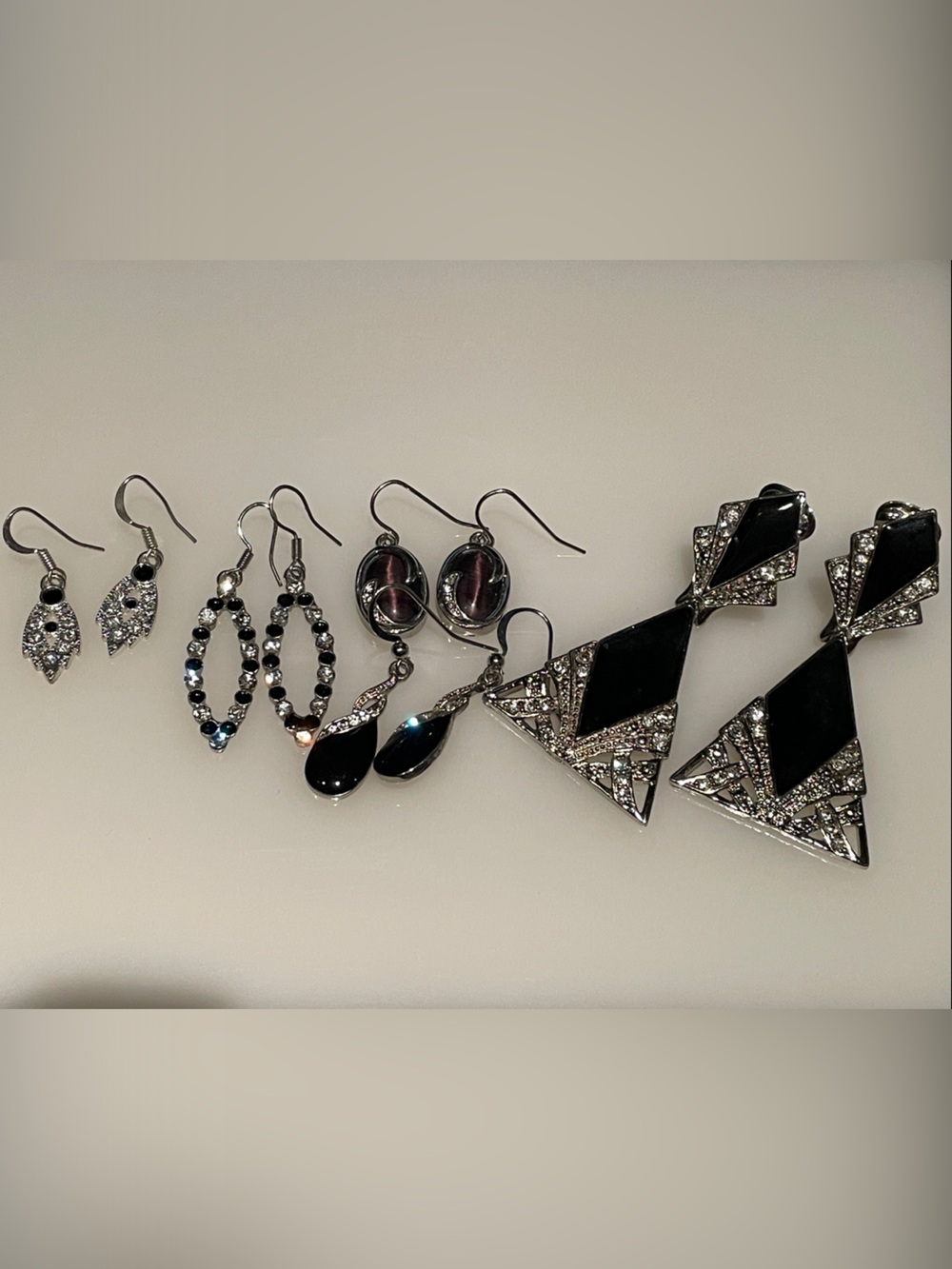 5 Pairs Statement Black and Silver Drop Earrings Set